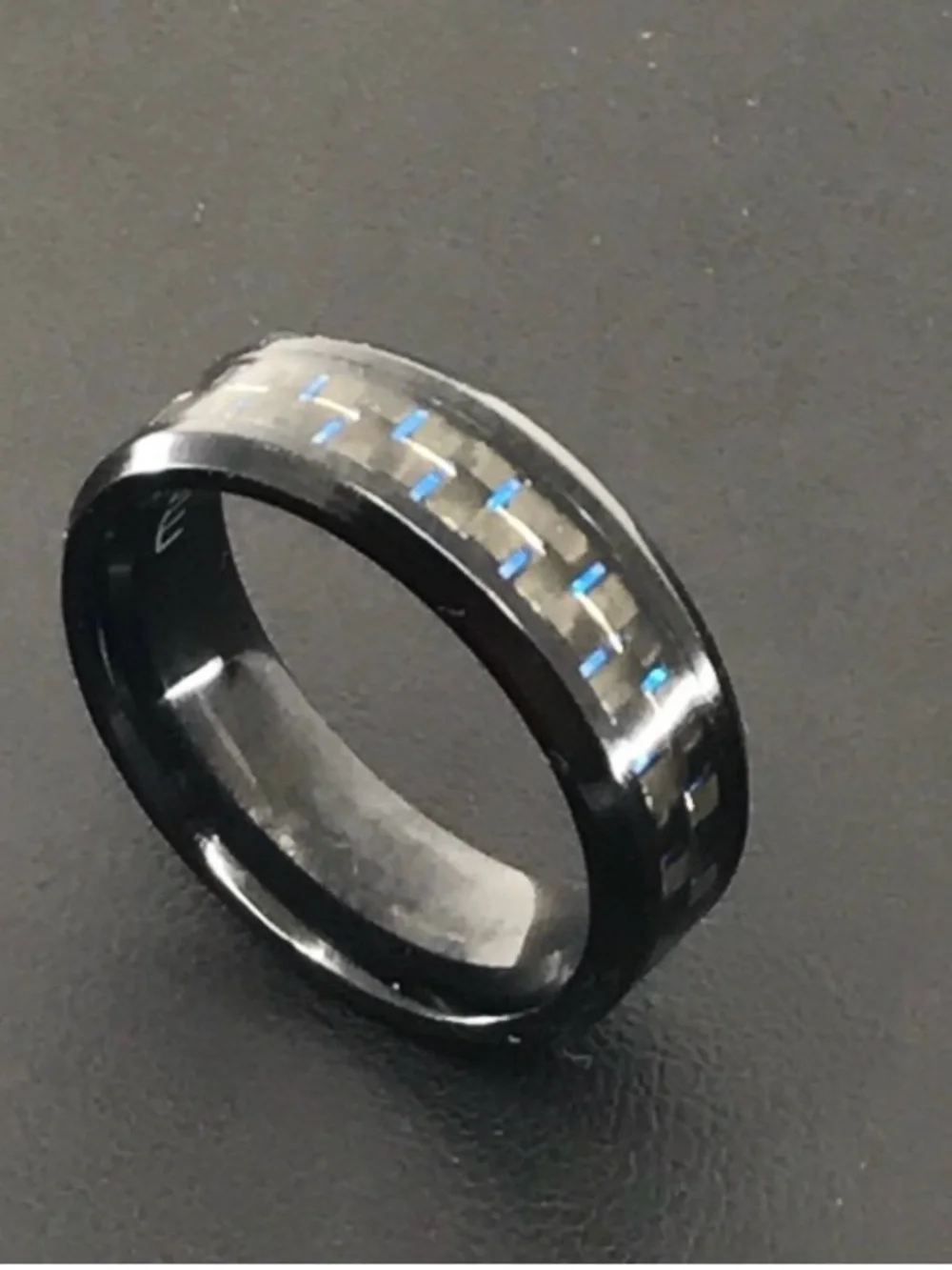 Black Ring with Blue Carbon Fiber Inlay